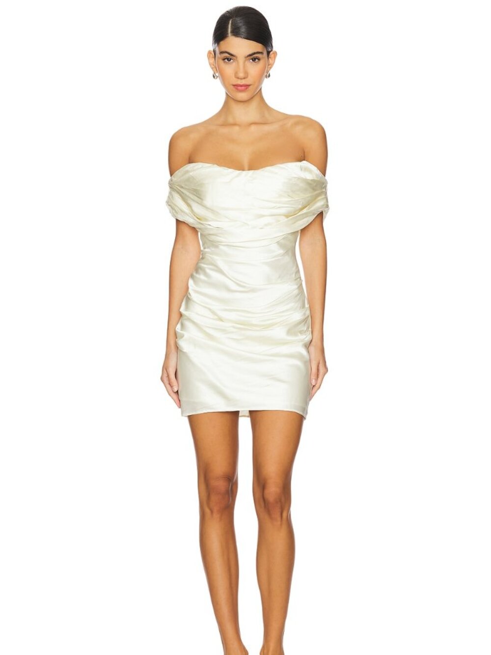 LPA Leia Mini Dress in Ivory white off shoulder satin silk wedding